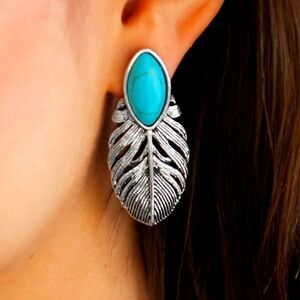 Turquoise on 925 Sterling Silver Stud Earrings Women's